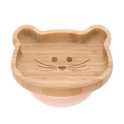Logo personalizzato Cute Bear Fall-Resistant Bamboo Bowl Con Cucchiaio di Nutrimento Base in Silicone
