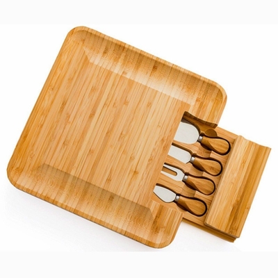 Logo personalizzato rettangolo di bambù Carne charcuterie Cheese Board con coltelli coltelli durevoli