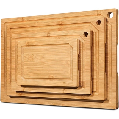 Tavola da taglio in legno di bambù a scanalatura profonda con maniglie laterali per il formaggio e il taglio degli alimenti rettangolo medio 300x250x