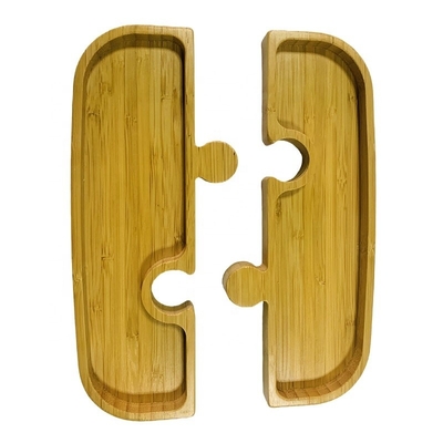 Piatto piatto di bambù puzzle di design in legno piatto da cena a forma di vassoio per la ristorazione