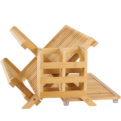 Rack per l'essiccazione di piatti in legno a 3 livelli pieghevole con porta utensili