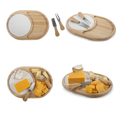 Tavola di taglio in bambù grande e multifunzionale sostenibile con contenitori per utensili da formaggio