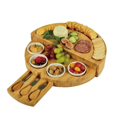 Miglior regalo vassoio di bambù multifunzione forma rotonda tabella di taglio formaggio con set coltello