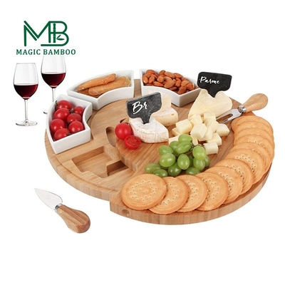 Ciotole da server in ceramica naturale rimovibile con tavola rotonda di formaggio di bambù 33X33X5CM