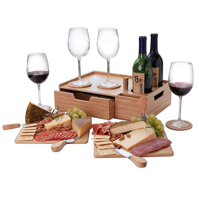 Logo personalizzato Acceptabile vassoio per il servizio di formaggio in bambù con cassetto di archiviazione e set di vino