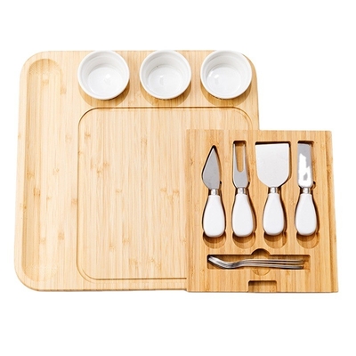 Blocchi per tagliare rettangolari e 3 ciotole di ceramica Set coltello Bambù Formaggio da tavolo per la cucina Pizza regalo