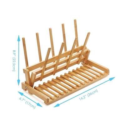 Organizzatore di scaffali da cucina pieghevole Scaffale per piatti da asciugatura in bambù per bottiglia di bicchiere