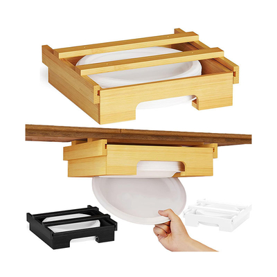 Organizzatore di scaffali da cucina in bambù regolabile a singolo livello sotto il distributore di piatti di carta del gabinetto
