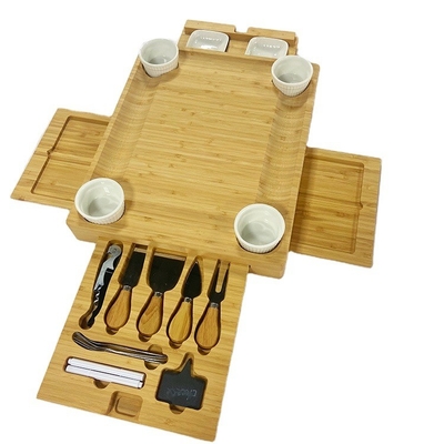 Tabella di taglio per cucina in bambù naturale con coltelli e cassetti multifunzionali
