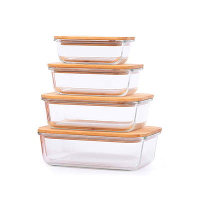 Cucina Vaso di vetro quadrato Contenitore di scatola da pranzo con coperchio di bambù personalizzabile e durevole