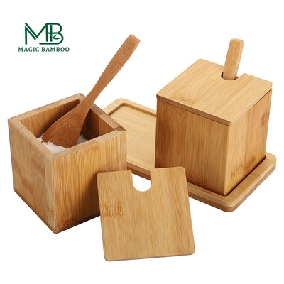 Diretto da Complete Natural Bamboo Salt Spice Box 17x7.1x8.2cm con cucchiaio e vassoio con coperchio