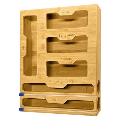 Bambù 6 in 1 Ziplock Bag Storage Organizer Con Cutter Disegno Funzionale Single Tier