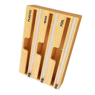 Stylish Bambù cassetto Zip Lock cucina foglio di plastica Wrap Dispenser con tagliatore a scivolo