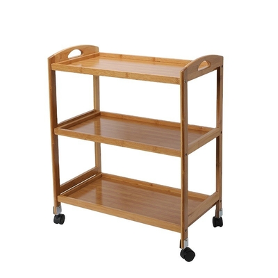 Logo diretto personalizzato 3 Tiers Island Cart per hotel con materiale di bambù e ruote