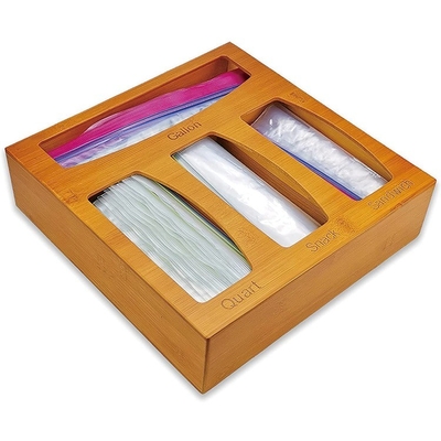 Bamboo Ziplock Bag Scatola di stoccaggio per la cucina cassetto sacchetto da cibo organizzatore montaggio a muro