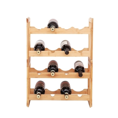 Rack per vino non pieghevole in colore naturale di bambù diretto con 4 strati e 16 bottiglie