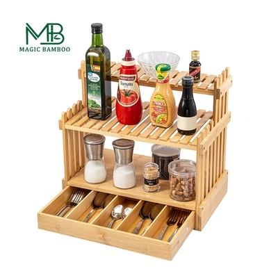 Sostenibile Rack di spezie in bambù 3 livelli Multifunzione rettangolo Cucina customizabile