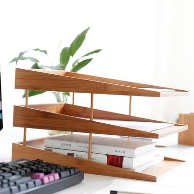 Organizzatore di file da scrivania in bambù naturale per la soluzione di archiviazione carta da ufficio e riviste
