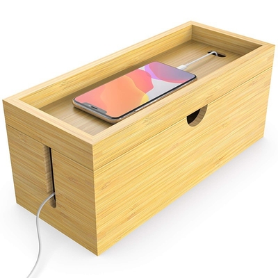 Custom Logo Large Storage Bambù Cable Management Box Hider per ufficio 31.8x12.2x10cm