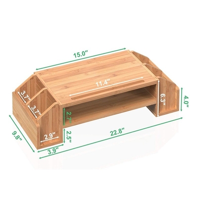 Comodo stand per monitor in bambù a due livelli con cassetto di stoccaggio multifunzione da 58*25*16 cm