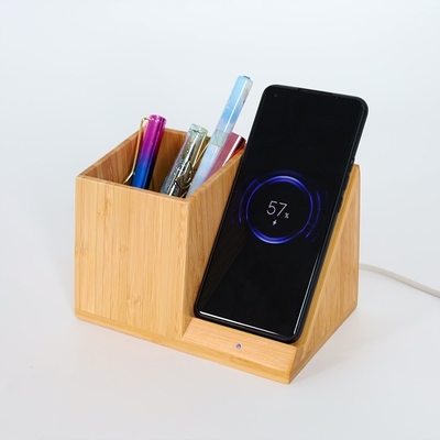 Fast Bambù Desktop Wireless Charger Stand con portapenna e orologio OEM accettabile