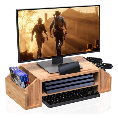 Organizzatore da scrivania per computer con contenitori di stoccaggio doppio strato Disegno in bambù OEM/ODM accettato