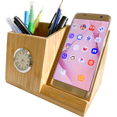 Soggiorno Fast Wireless Charger Stand con portapenna e orologio Design naturale