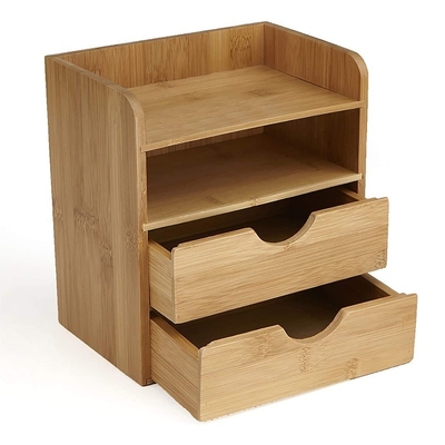 Logo personalizzato Acceptabile 4 livelli Bambù Box Organizzatore di scrivania con 2 cassetti
