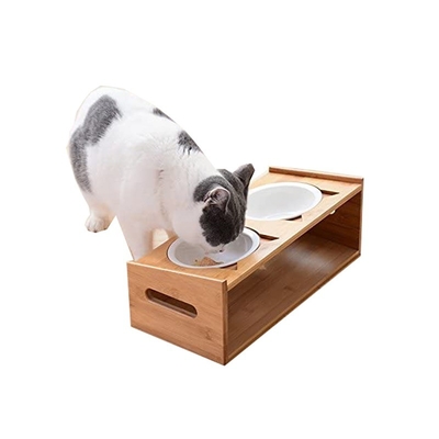 Cucina per animali domestici naturale con 2 ciotole in ceramica rimovibili