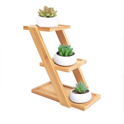 Rack per piante di bambù naturale, portafiori, ripiano 3 livelli