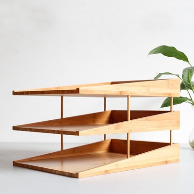 34x25x6cm Bamboo File Tray impilabile Multilayer Desktop Storage Organizer per ufficio