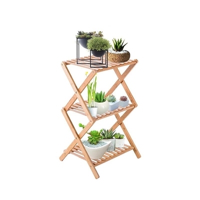 Spazio risparmiato 3 livelli Vaso di fiori di bambù scaffale scaffale piantatore Display organizzatore 34x34x97cm