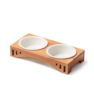 2023 Pop Sale Bamboo Pet Feeder con Cat Dog Bowls Disegno Rectangolo Multifunzionale