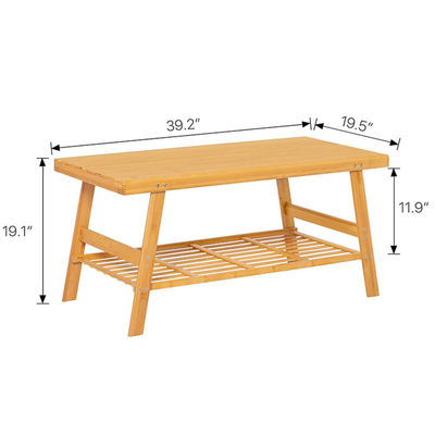 50x100x48.5cm Tavolo da caffè in bambù a doppio livello con scaffale aperto per il soggiorno