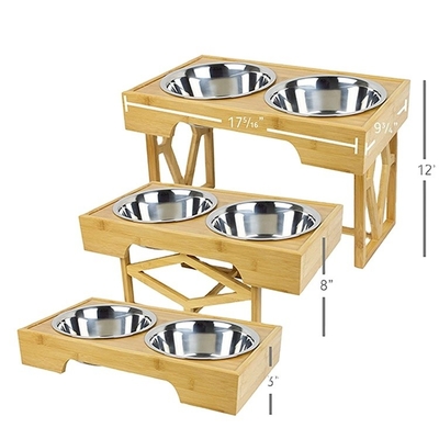 Aggiustabile alimentatore per animali di bambù sollevato 100% solido bamboo stand dog bowl