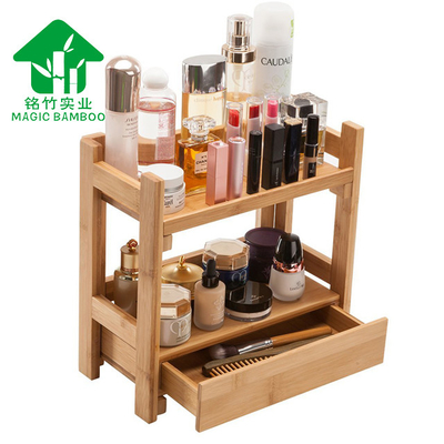 Rack di stoccaggio vari Dispositivo piccolo a due strati Rack di cosmetici in bambù con cassetto