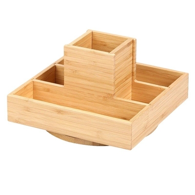 Portapenna a rotazione multifunzione in bambù per organizzatore di forniture per scrivania 18x18x11.5cm