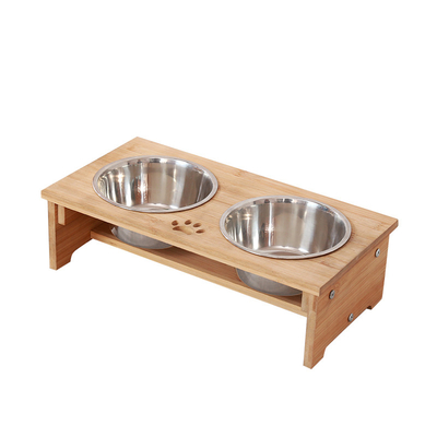 Modello vuoto Bambù PET Feeder Stand Acciaio inossidabile Bowls per cani