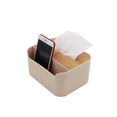 Organizzatore di tavolo con porta-salviette diretto con scatola di tessuti di plastica a cubo e coperchio di bambù
