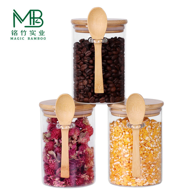 Ingrosso 10 OZ piccoli barattoli di vetro set per il tè Caffè Fagioli Caramelle con copri e cucchiai di bambù
