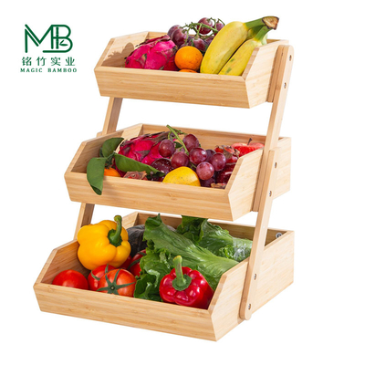 Rack per la conservazione di frutta e verdura a tre strati in bambù